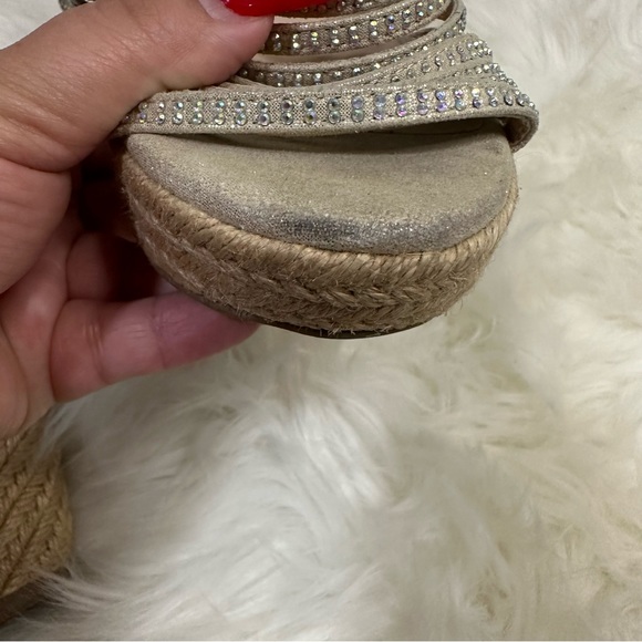 Steve Madden Garden Espadrille Platform Wedge Strappy Rhinestone Sandals Sz 8.5 - Picture 13 of 16